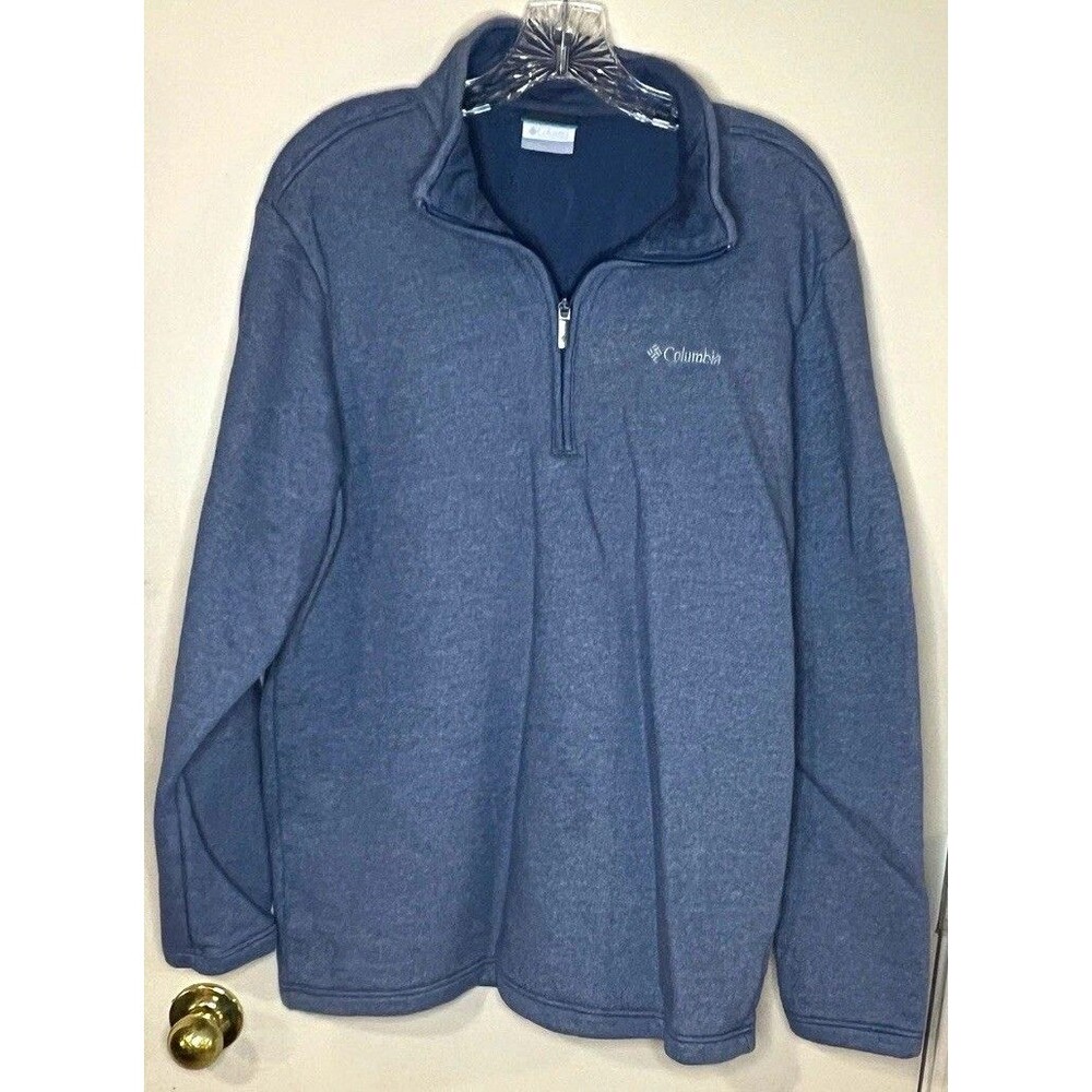 Columbia Men’s L Blue Fleece 1/4 Zip Mock Neck Pullover Logo Sweatshirt